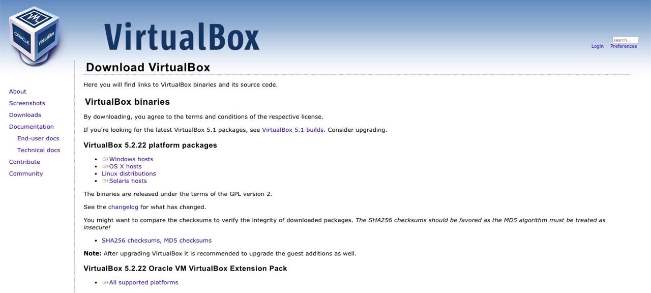 virtualbox donwload page