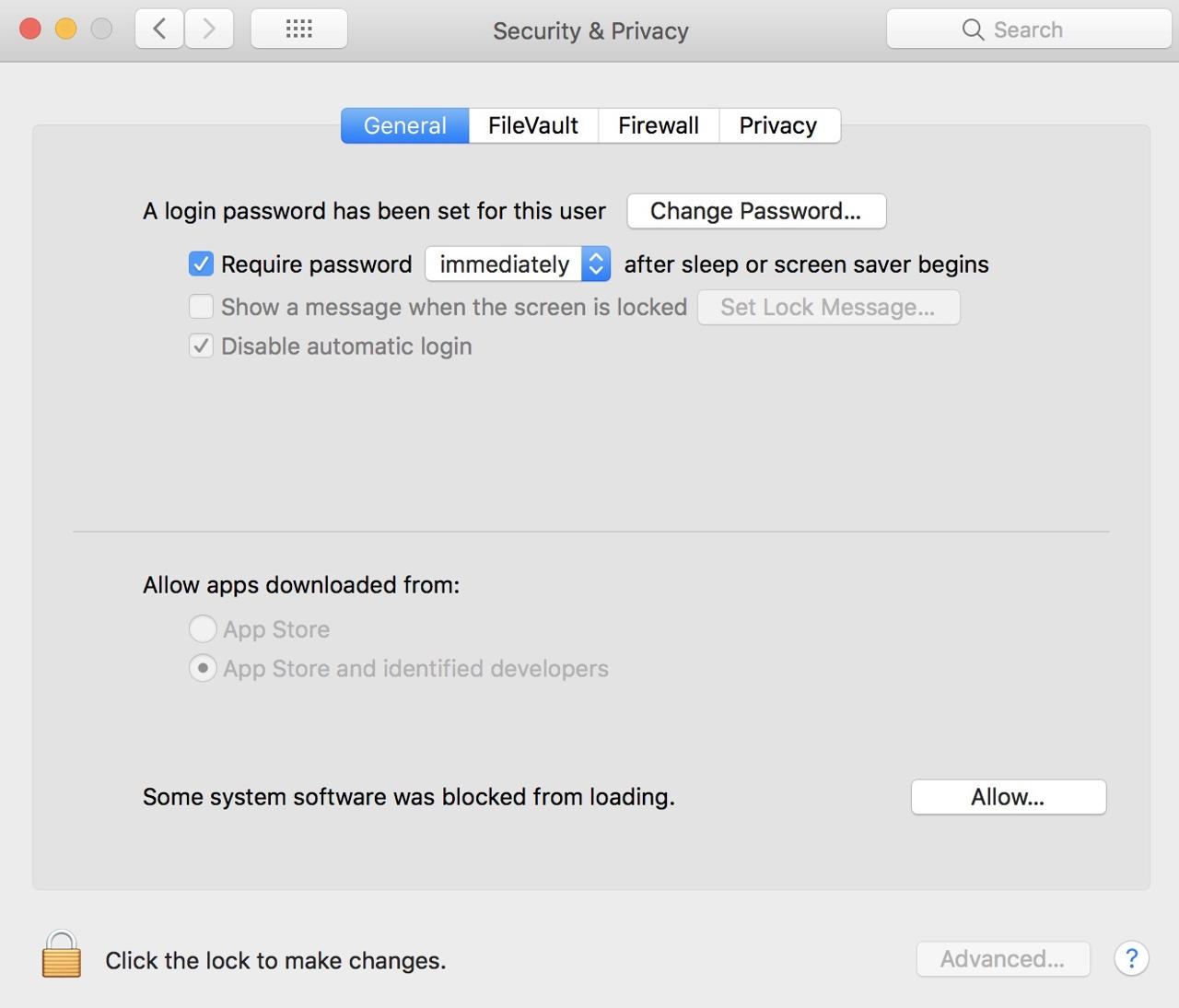 configure the development environment on Mac - Allow on security and privacy