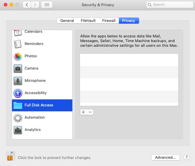 맥(mac) 개발환경 설정 - iTerm full disk access 권한 설정 화면