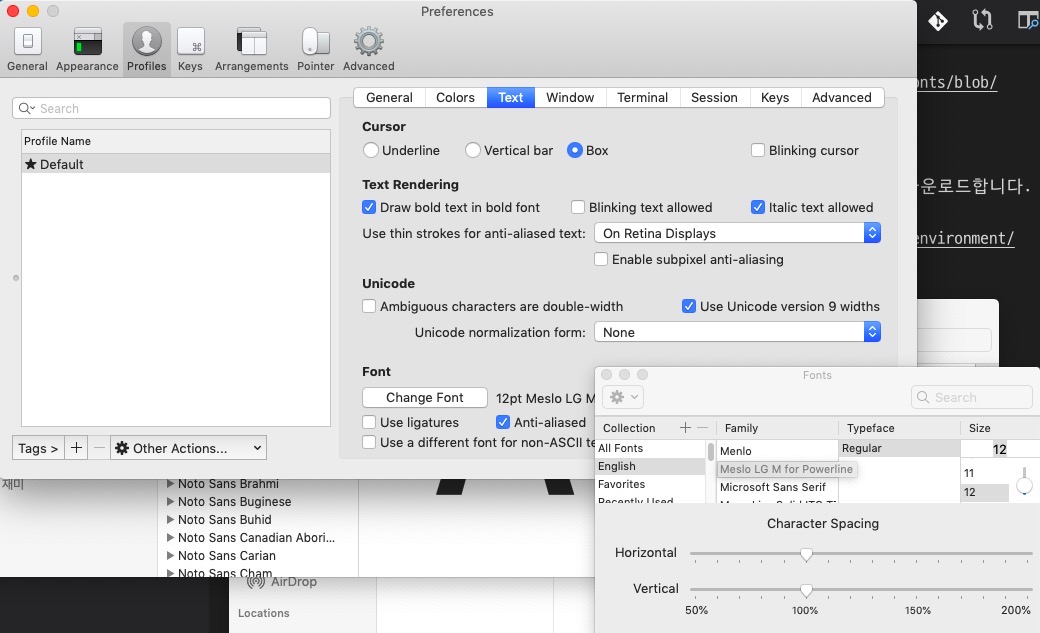 Development Environment on Mac - iterm font installation