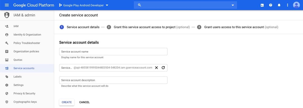 Deploy with Fastlane automatically - Google API Console, create service account