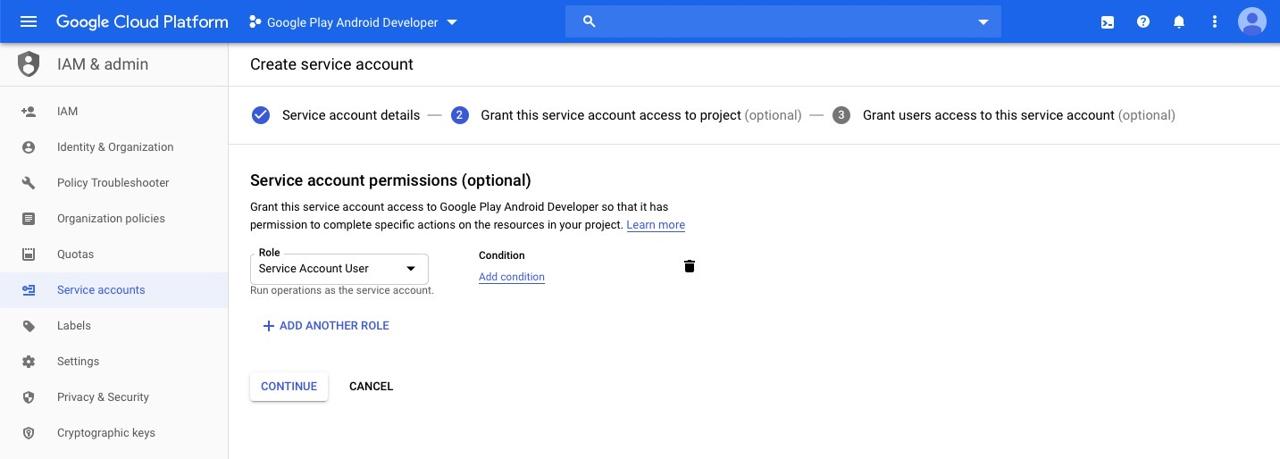 Deploy with Fastlane automatically - Google API Console, configure role of service account