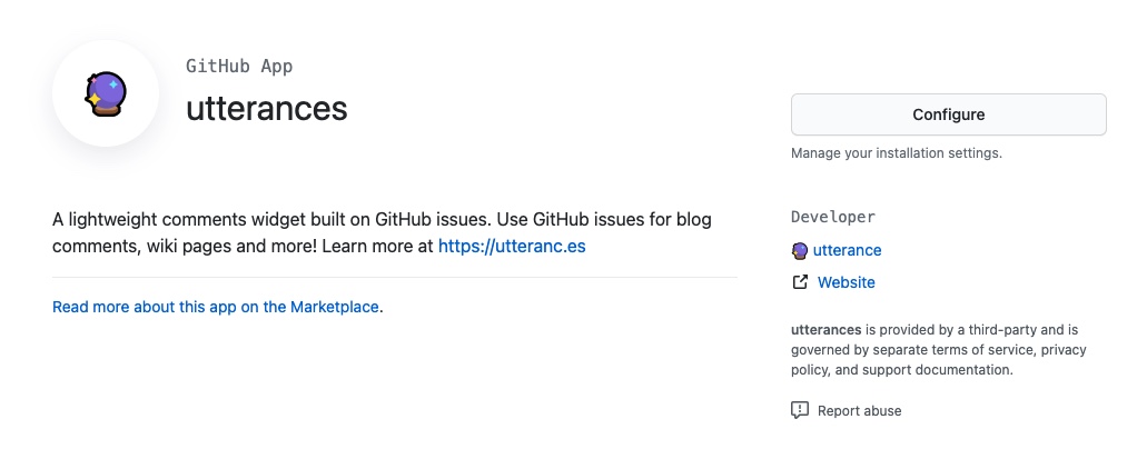utterances GitHub App page