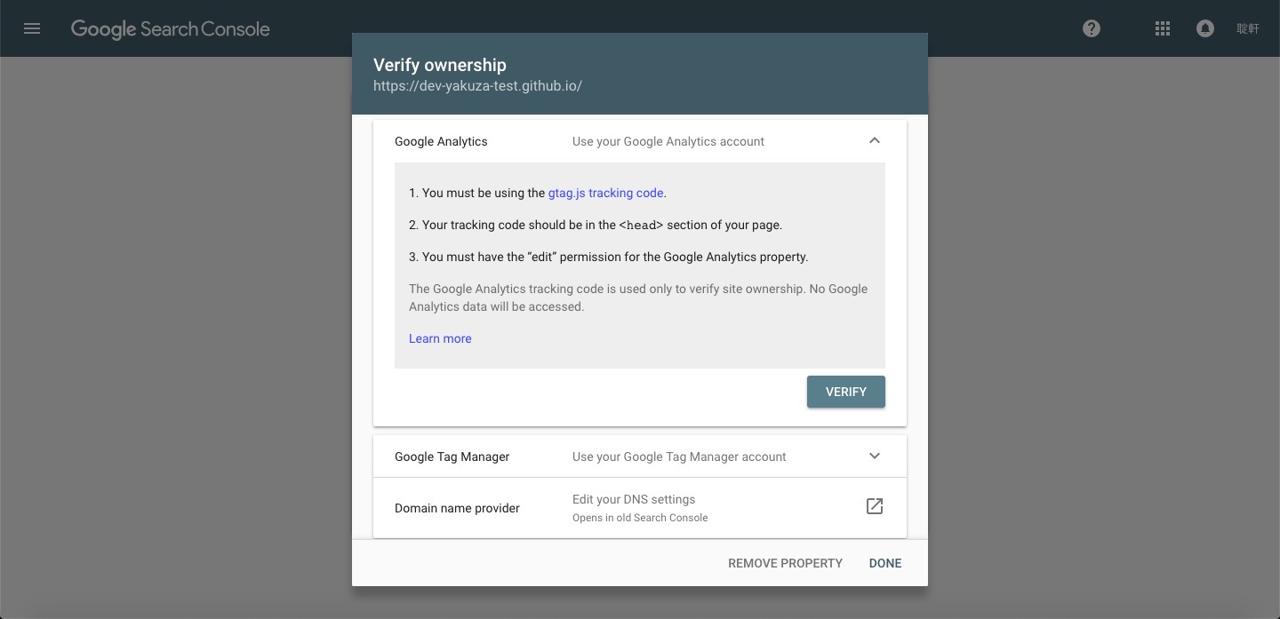 google search console verify