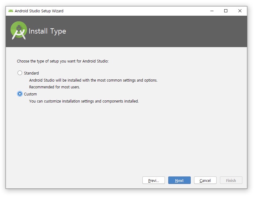 react-native development environment setting - Android studio Install Type setting