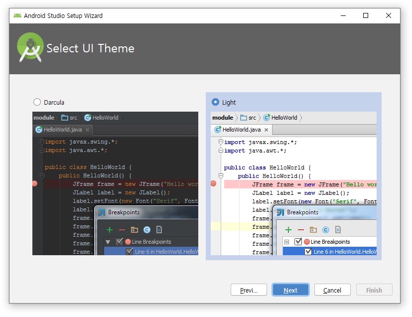 react-native development environment setting - Android studio Select UI Theme