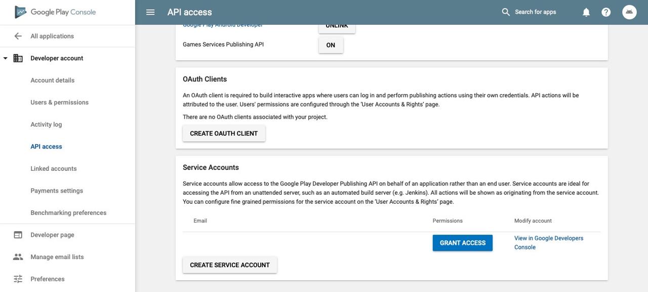 Fastlane을 사용한 React Native 앱 자동 배포 - 구글 플레이 콘솔 Service Account 생성 완료