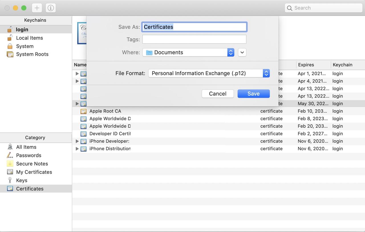 APNS(Apple Push Notification Service) - generate .p12 export