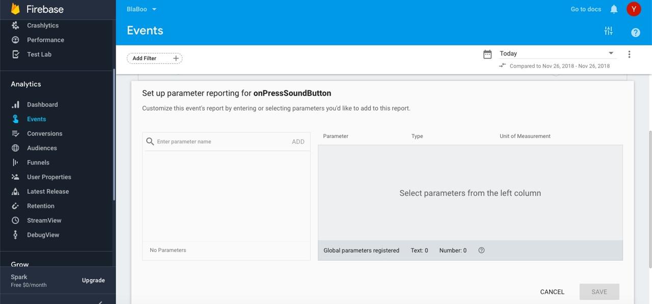 Firebase Analytics custom parameter edit parameter reporting